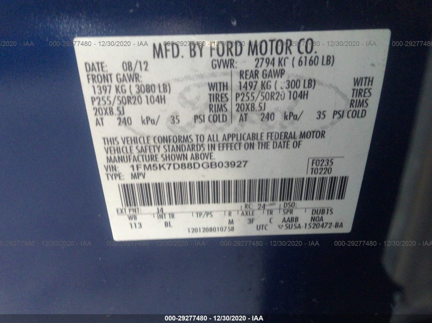 FORD EXPLORER 1FM5K7D88DGB03927