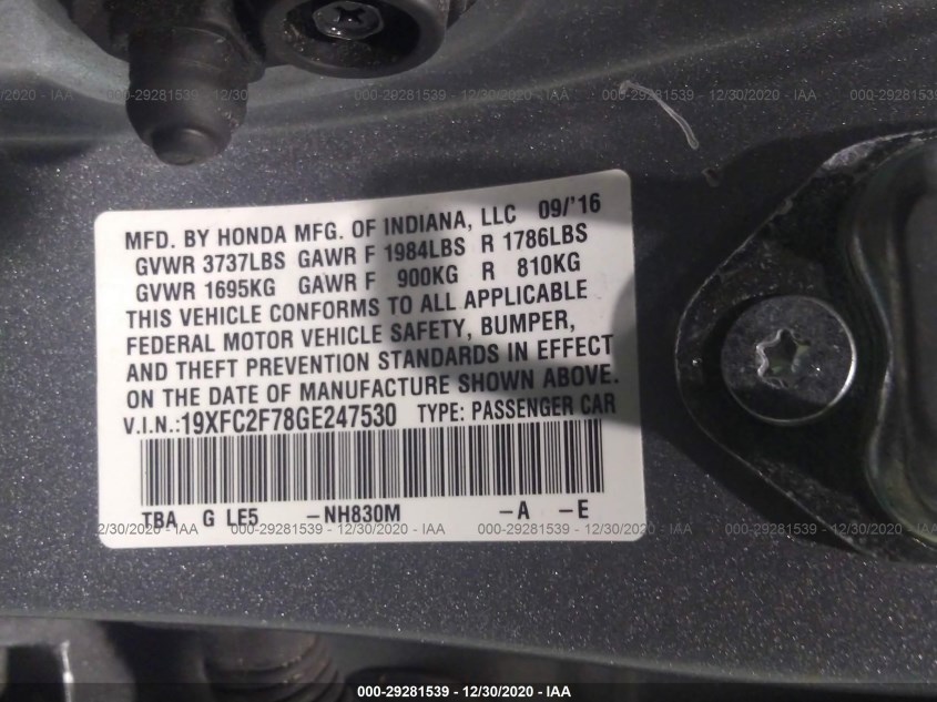 HONDA CIVIC SEDAN 19XFC2F78GE247530