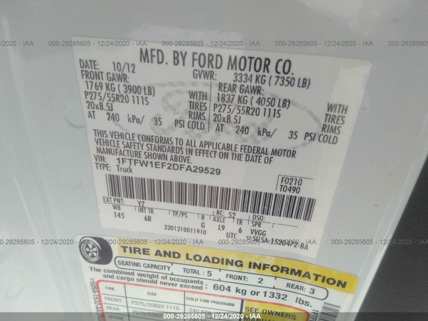 FORD F-150 1FTFW1EF2DFA29529