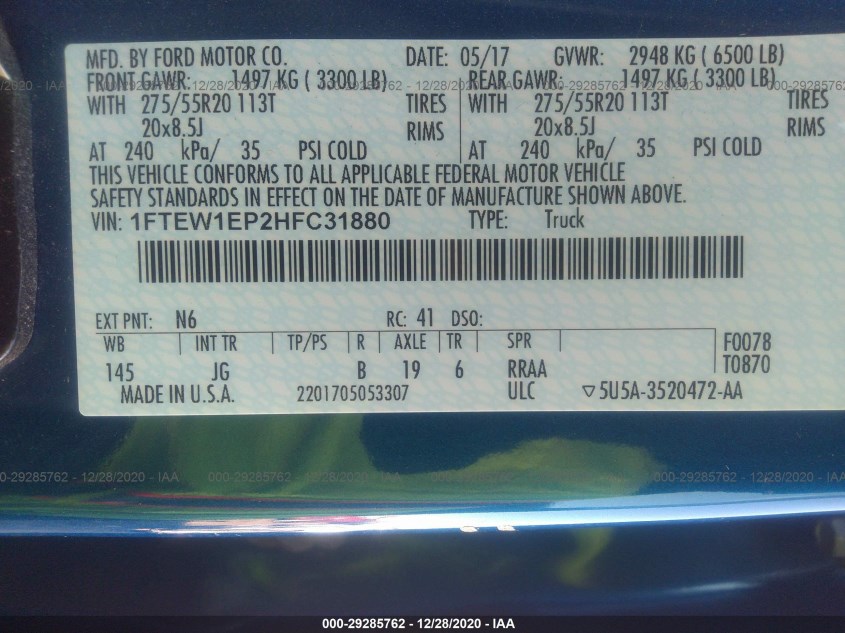 FORD F-150 1FTEW1EP2HFC31880