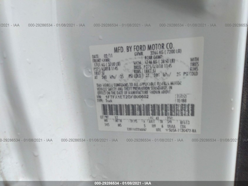FORD F-150 1FTFX1ET2BFB00602