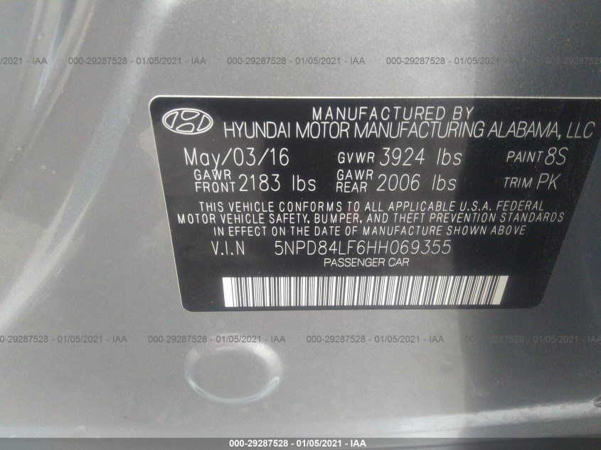 HYUNDAI ELANTRA 5NPD84LF6HH069355