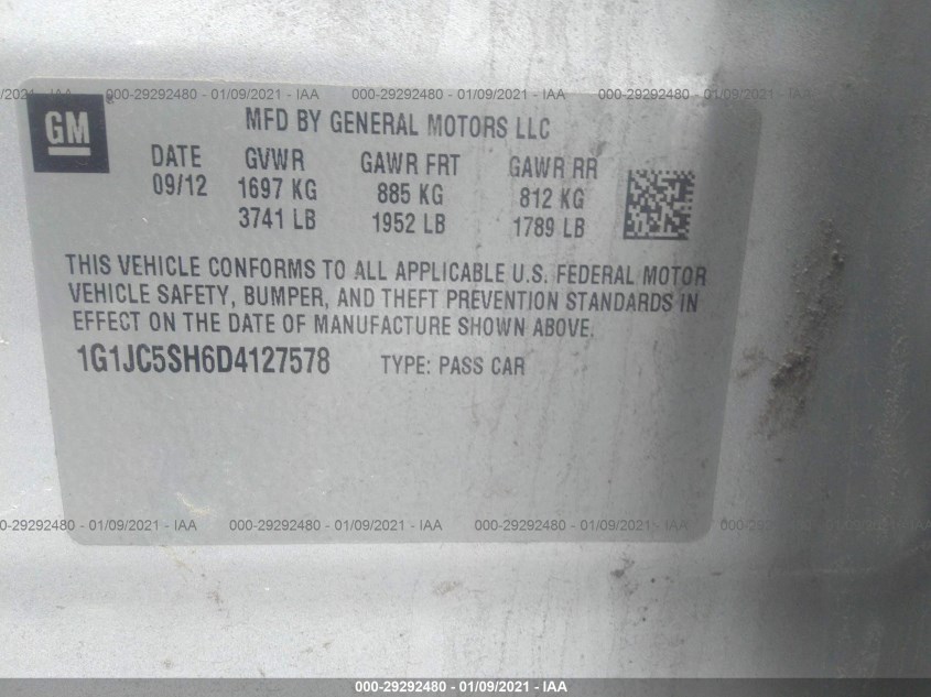 CHEVROLET SONIC 1G1JC5SH6D4127578