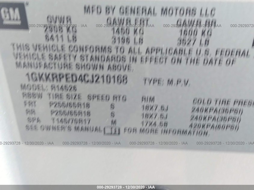 GMC ACADIA 1GKKRPED4CJ210168
