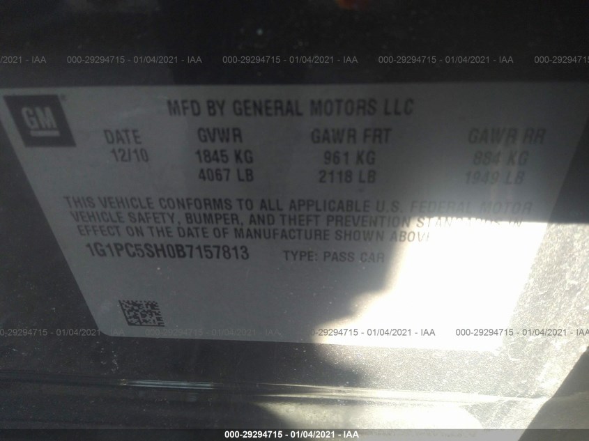 CHEVROLET CRUZE 1G1PC5SH0B7157813