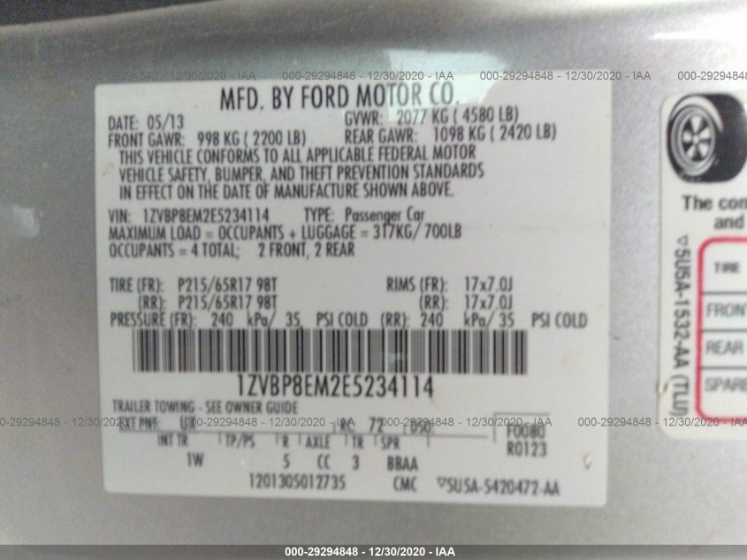 FORD MUSTANG 1ZVBP8EM2E5234114