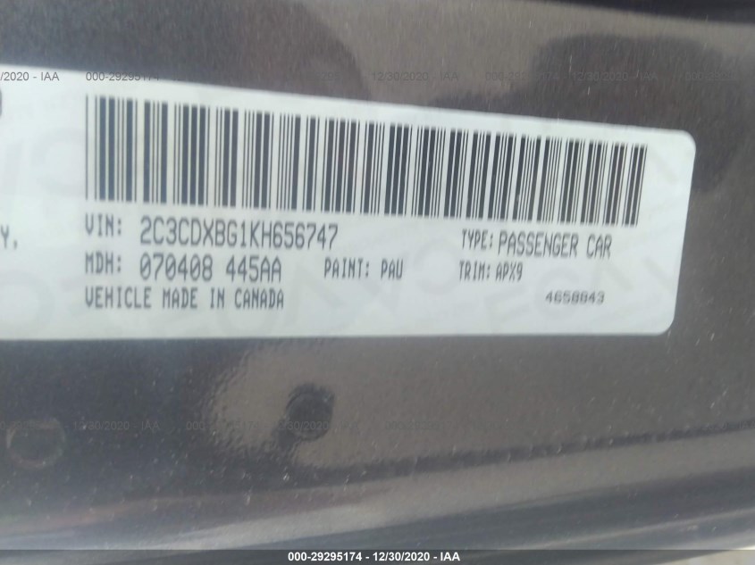 DODGE CHARGER 2C3CDXBG1KH656747