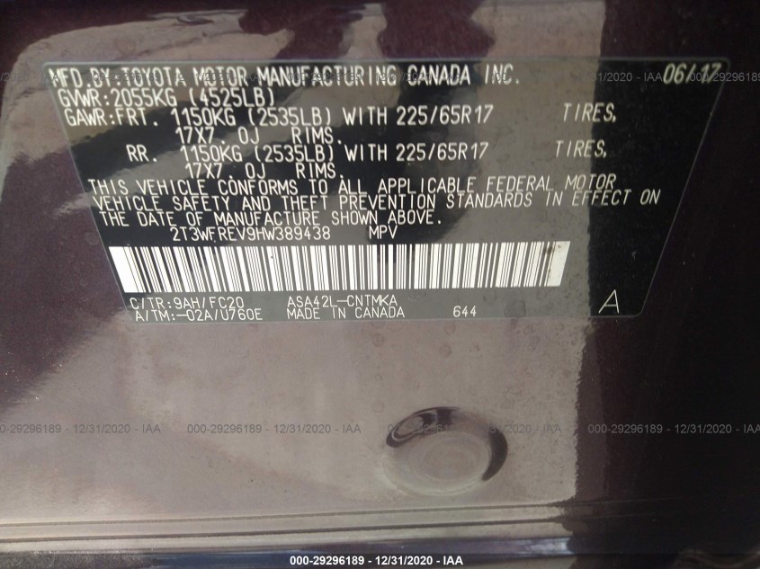 TOYOTA RAV4 2T3WFREV9HW389438