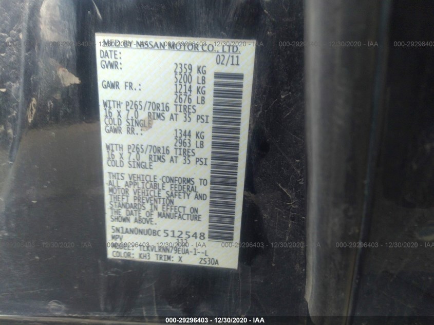 NISSAN XTERRA 5N1AN0NU0BC512548