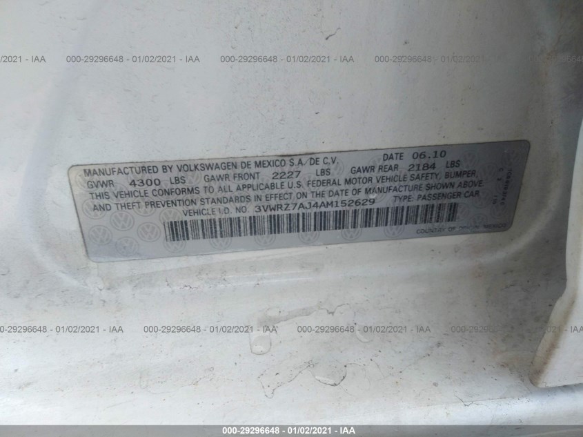 VOLKSWAGEN JETTA SEDAN 3VWRZ7AJ4AM152629