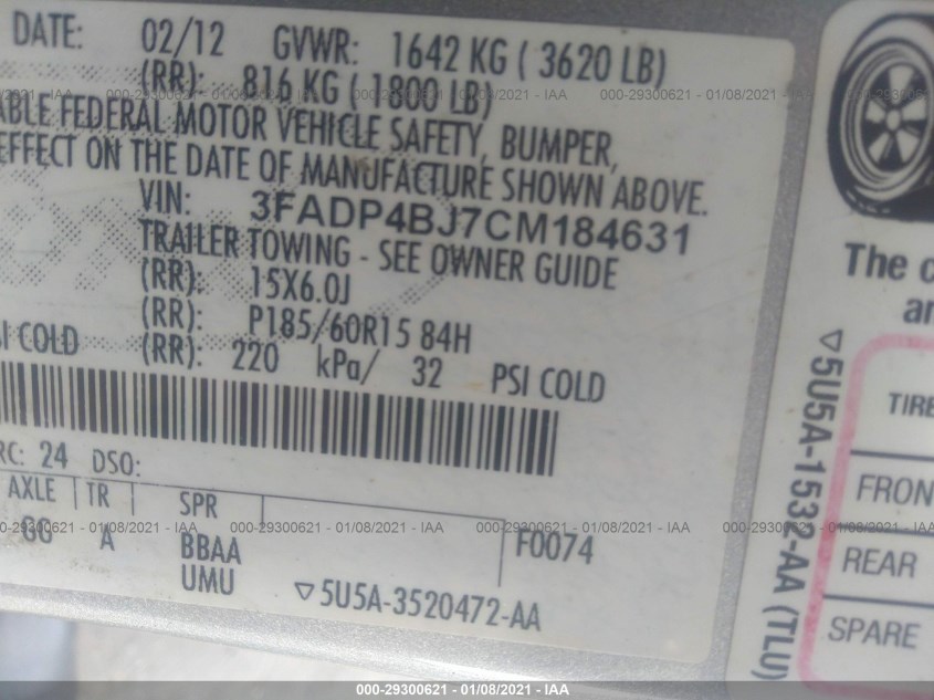 FORD FIESTA 3FADP4BJ7CM184631