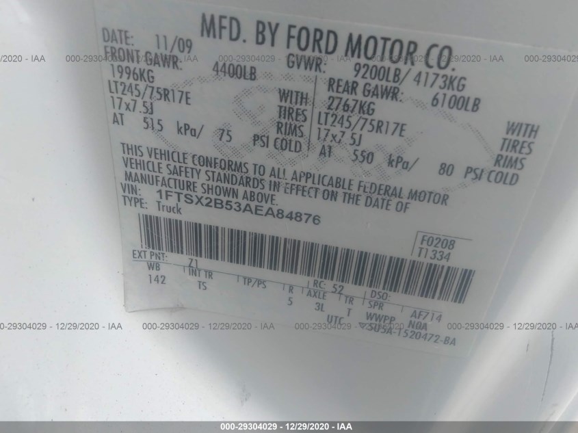 FORD SUPER DUTY F-250 1FTSX2B53AEA84876