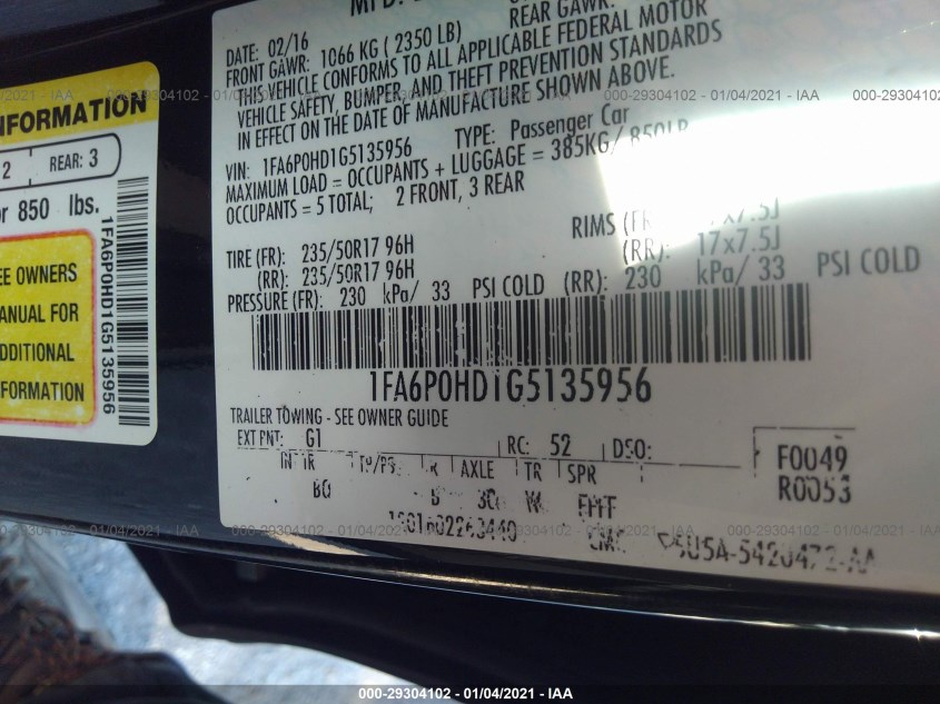 FORD FUSION 1FA6P0HD1G5135956