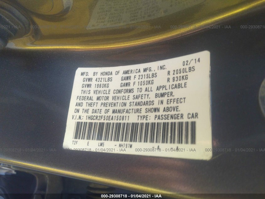 HONDA ACCORD SEDAN 1HGCR2F50EA150811