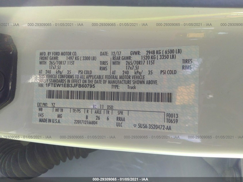 FORD F-150 1FTEW1EB3JFB60795