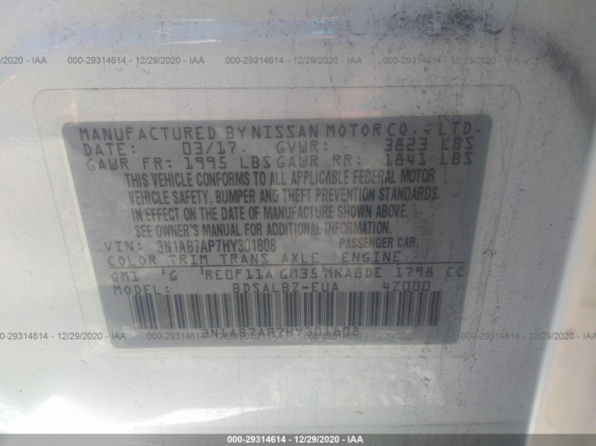 NISSAN SENTRA 3N1AB7AP7HY301808