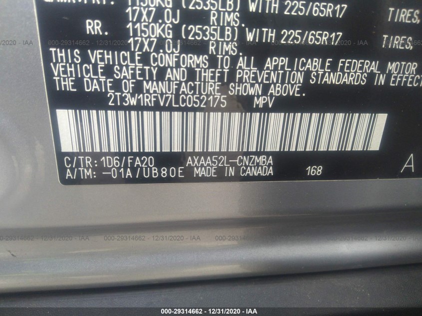 TOYOTA RAV4 2T3W1RFV7LC052175