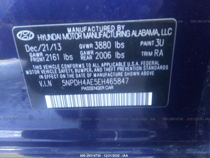 HYUNDAI ELANTRA 5NPDH4AE5EH465847