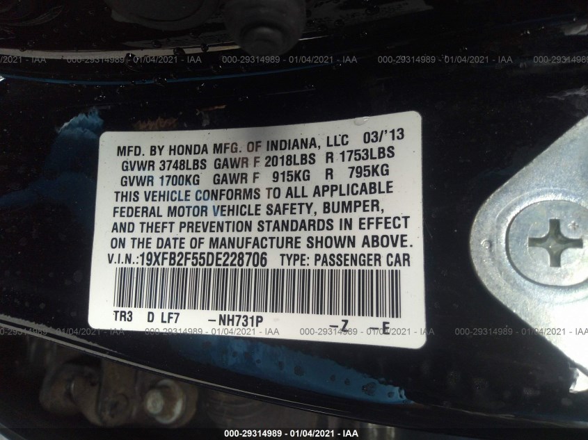HONDA CIVIC SDN 19XFB2F55DE228706
