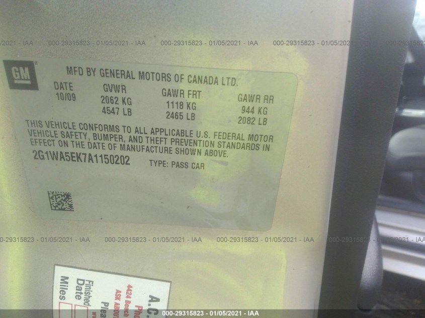 CHEVROLET IMPALA 2G1WA5EK7A1150202