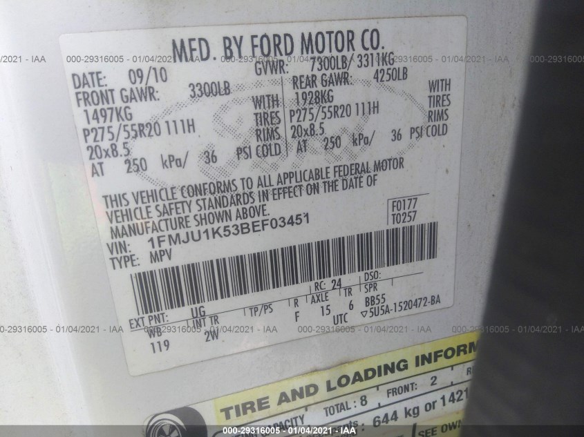FORD EXPEDITION 1FMJU1K53BEF03451