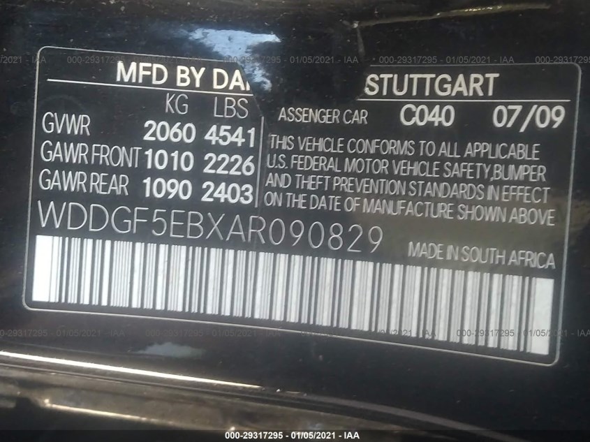 MERCEDES-BENZ C-CLASS WDDGF5EBXAR090829