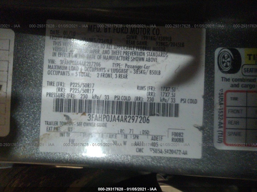 FORD FUSION 3FAHP0JA4AR297206