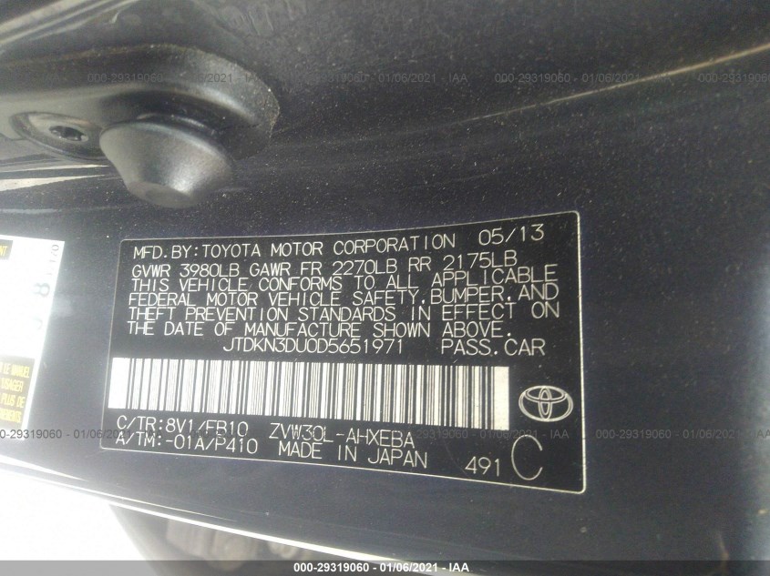 TOYOTA PRIUS JTDKN3DU0D5651971