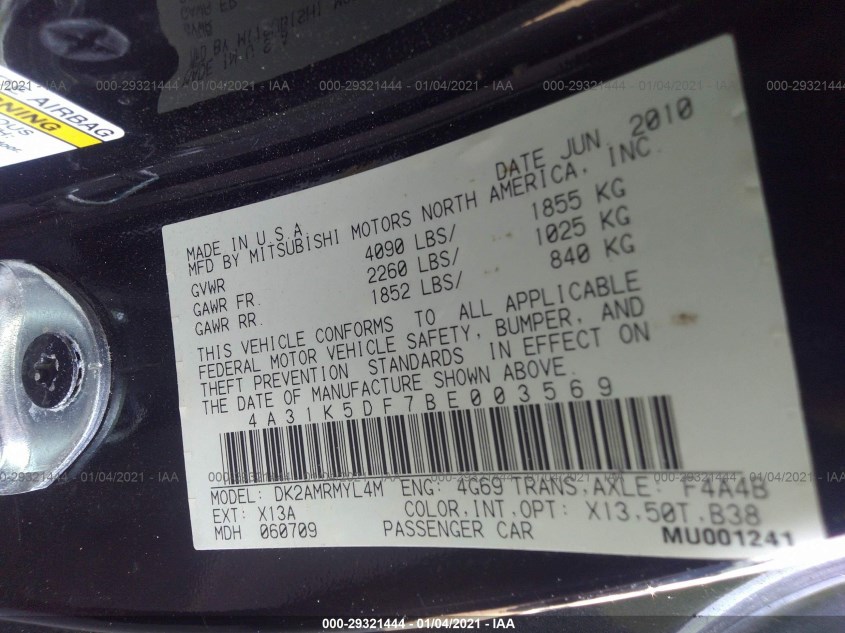 MITSUBISHI ECLIPSE 4A31K5DF7BE003569