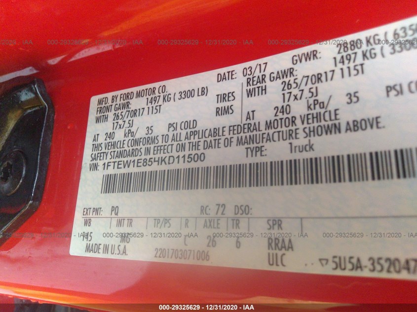 FORD F-150 1FTEW1E85HKD11500