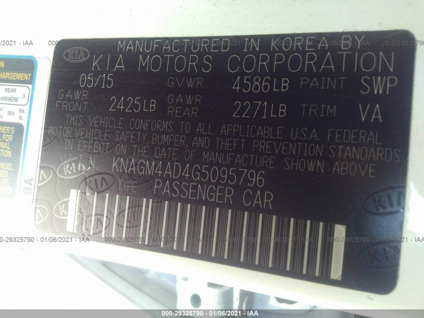 KIA OPTIMA HYBRID KNAGM4AD4G5095796