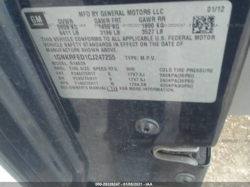 CHEVROLET TRAVERSE 1GNKRFED1CJ247255