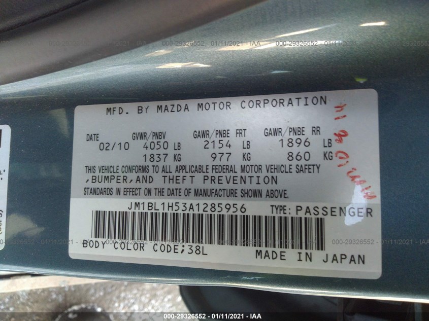MAZDA MAZDA3 JM1BL1H53A1285956