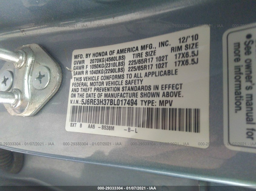 HONDA CR-V 5J6RE3H37BL017494