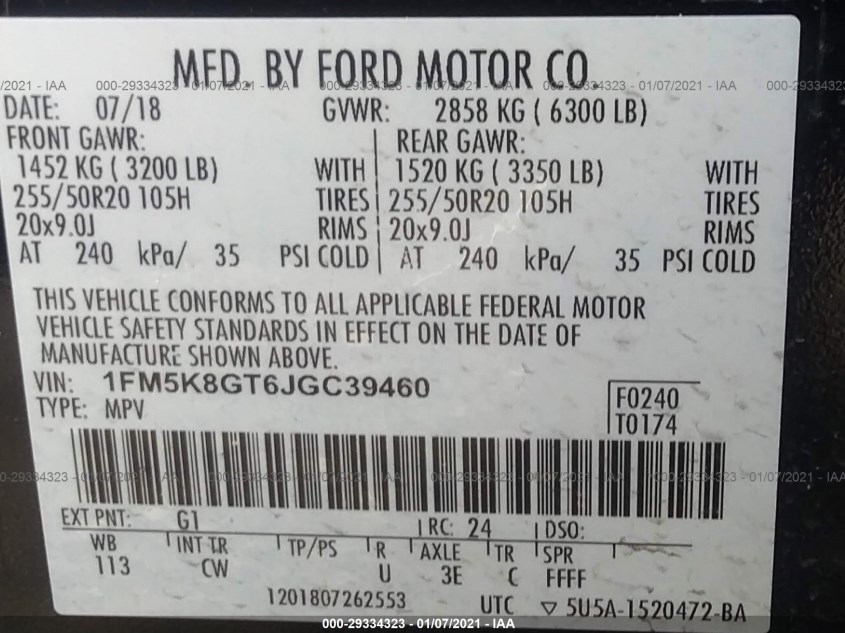 FORD EXPLORER 1FM5K8GT6JGC39460