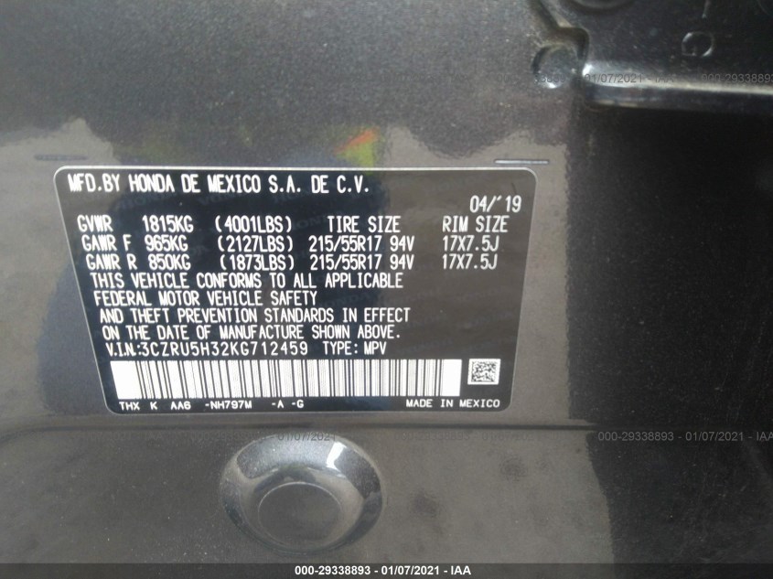 HONDA HR-V 3CZRU5H32KG712459