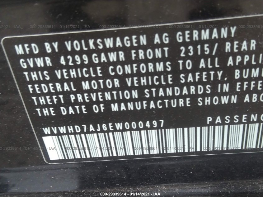 VOLKSWAGEN GTI WVWHD7AJ6EW000497