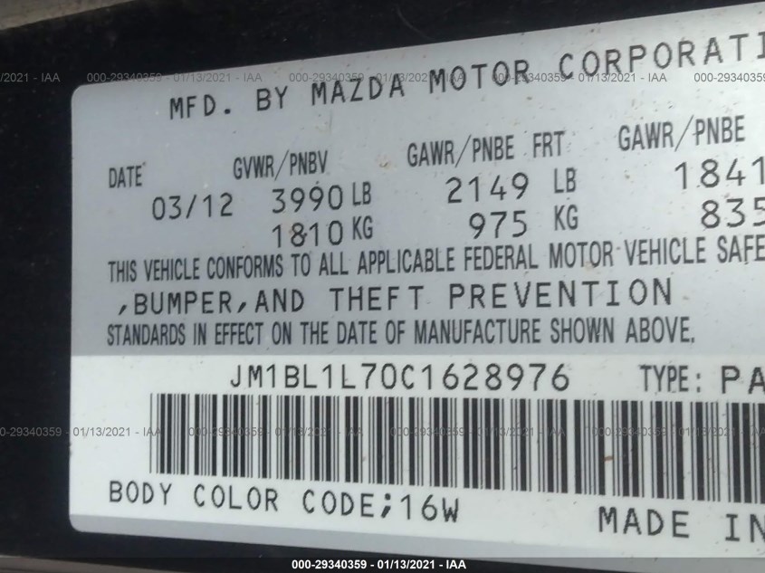 MAZDA MAZDA3 JM1BL1L70C1628976