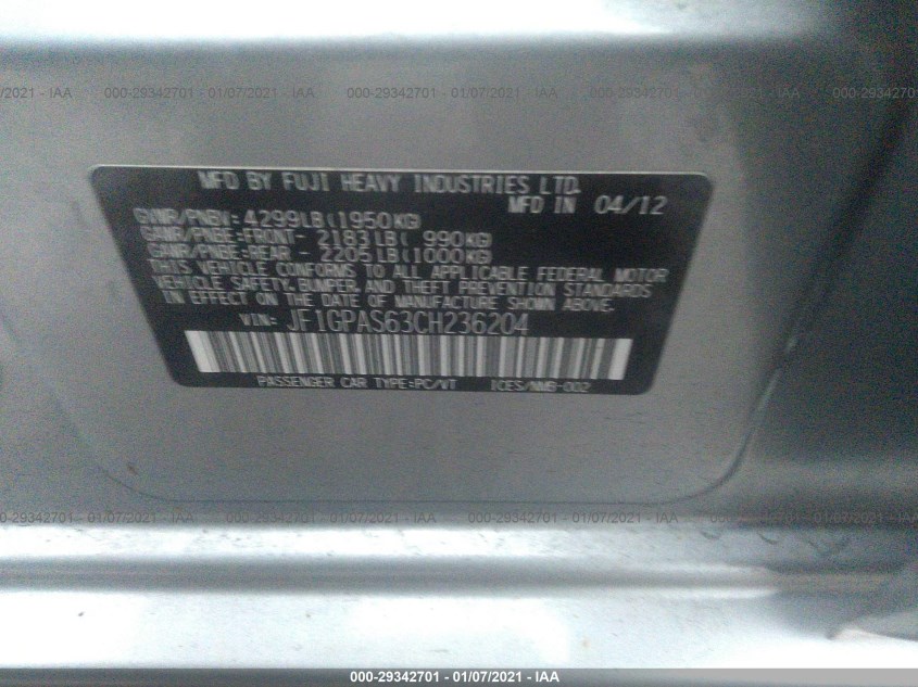 SUBARU IMPREZA WAGON JF1GPAS63CH236204