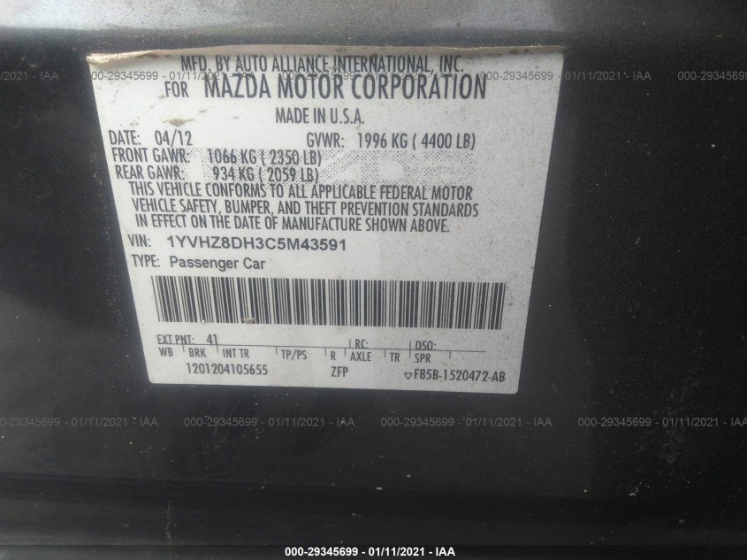 MAZDA MAZDA6 1YVHZ8DH3C5M43591