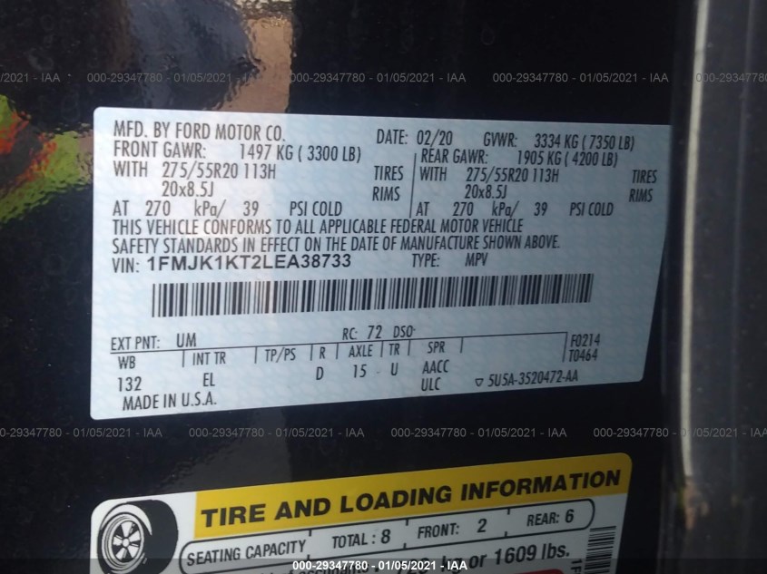 FORD EXPEDITION MAX 1FMJK1KT2LEA38733
