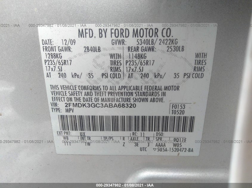 FORD EDGE 2FMDK3GC3ABA68320