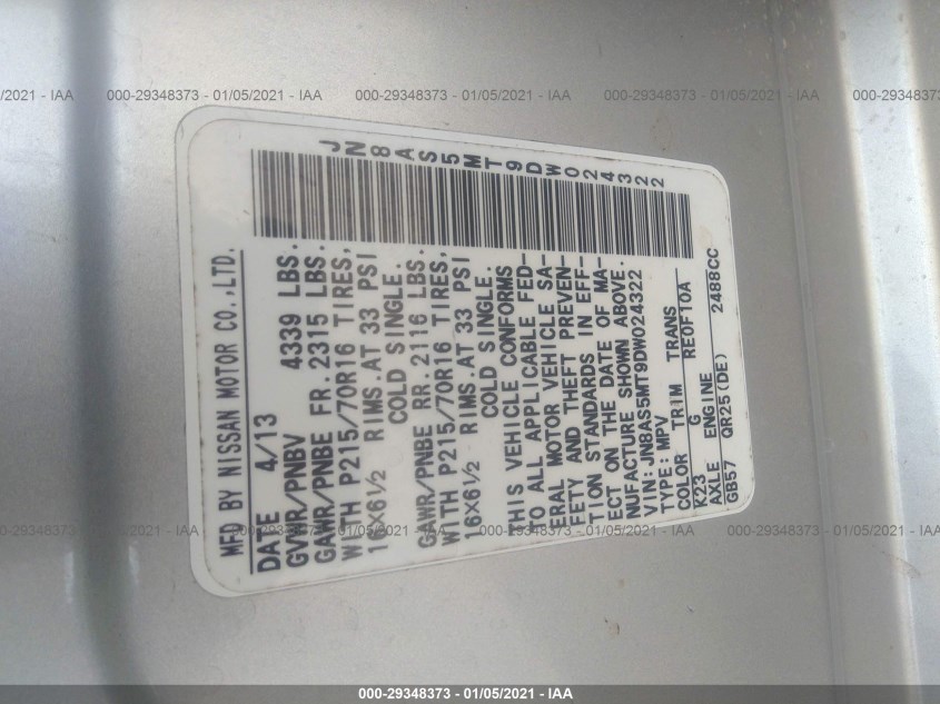 NISSAN ROGUE JN8AS5MT9DW024322