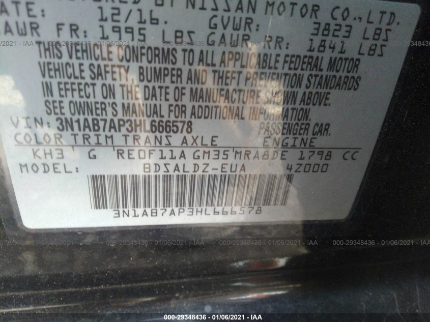 NISSAN SENTRA 3N1AB7AP3HL666578