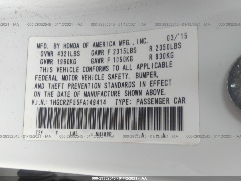 HONDA ACCORD SEDAN 1HGCR2F55FA149414