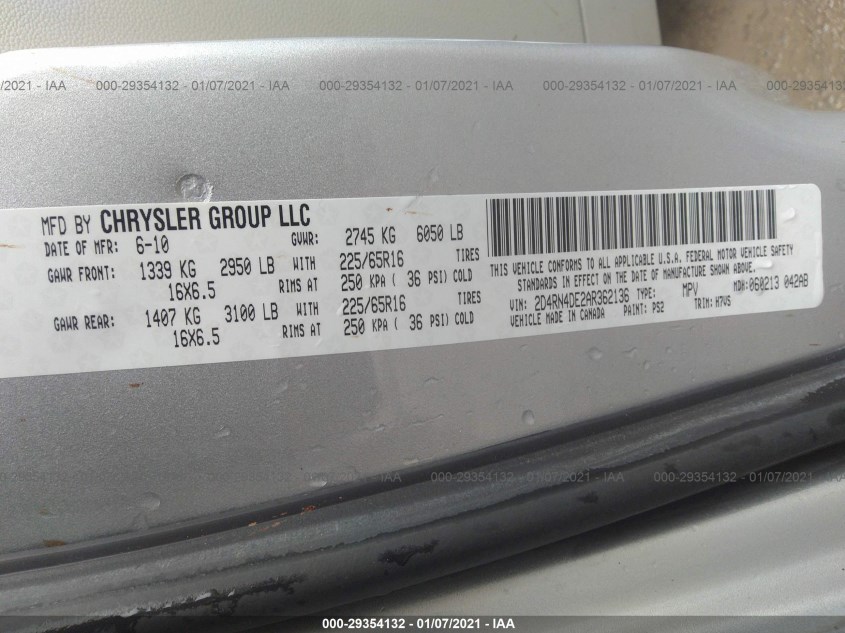 DODGE GRAND CARAVAN 2D4RN4DE2AR362136