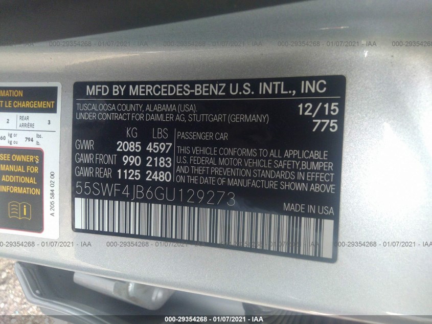 MERCEDES-BENZ C-CLASS 55SWF4JB6GU129273