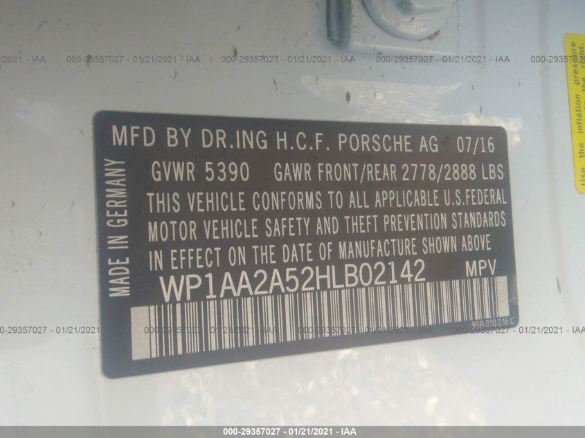 PORSCHE MACAN WP1AA2A52HLB02142