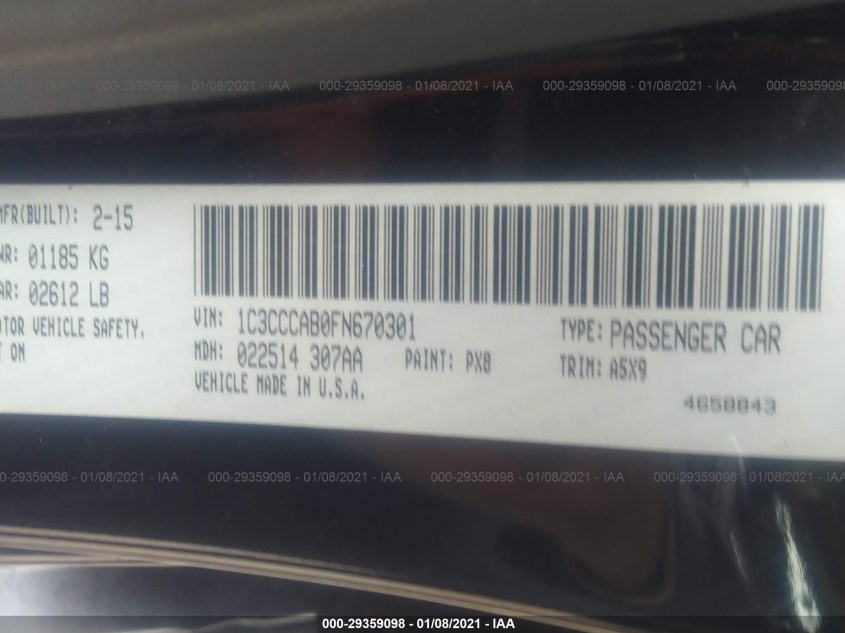 CHRYSLER 200 1C3CCCAB0FN670301