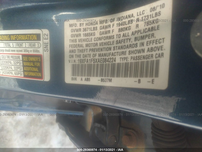 HONDA CIVIC SDN 19XFA1F5XAE084224
